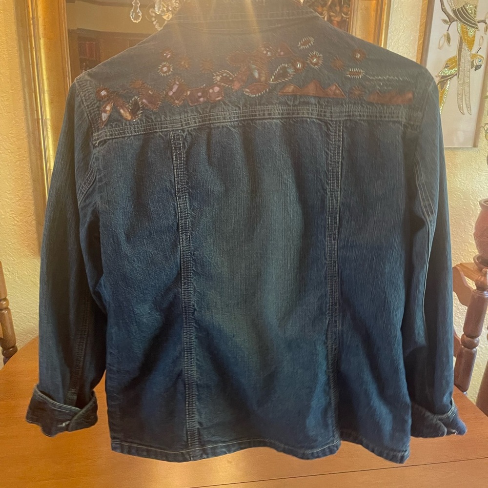 Vintage Chico's Embellished Art to Wear Denim Jacket Size 1 (medium) - Picture 5 of 8